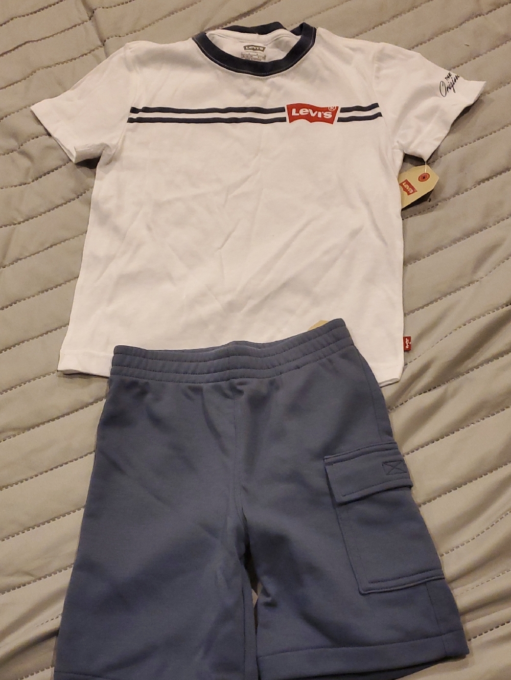 Levi's White Tee with Navy Trim &  Cargo Shorts